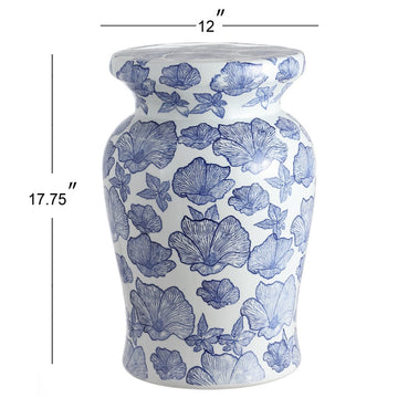 Poppies 17.7" Ceramic Garden Stool - JONATHAN Y